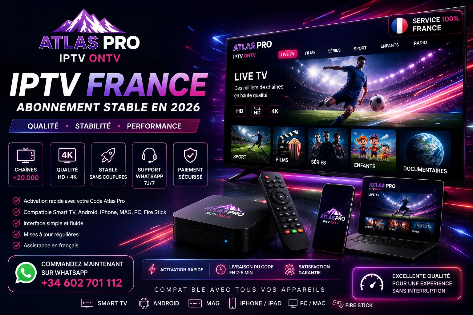 IPTV France abonnement stable 2026 avec qualité HD 4K